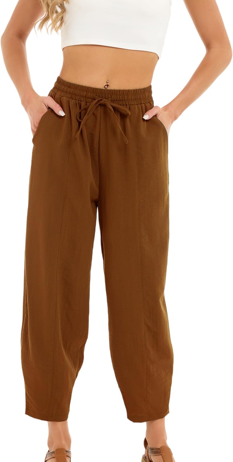 Pantalon Fluide Femme 7/8 Taille Élastique Poches – Léger & Sport | LuxVrouw