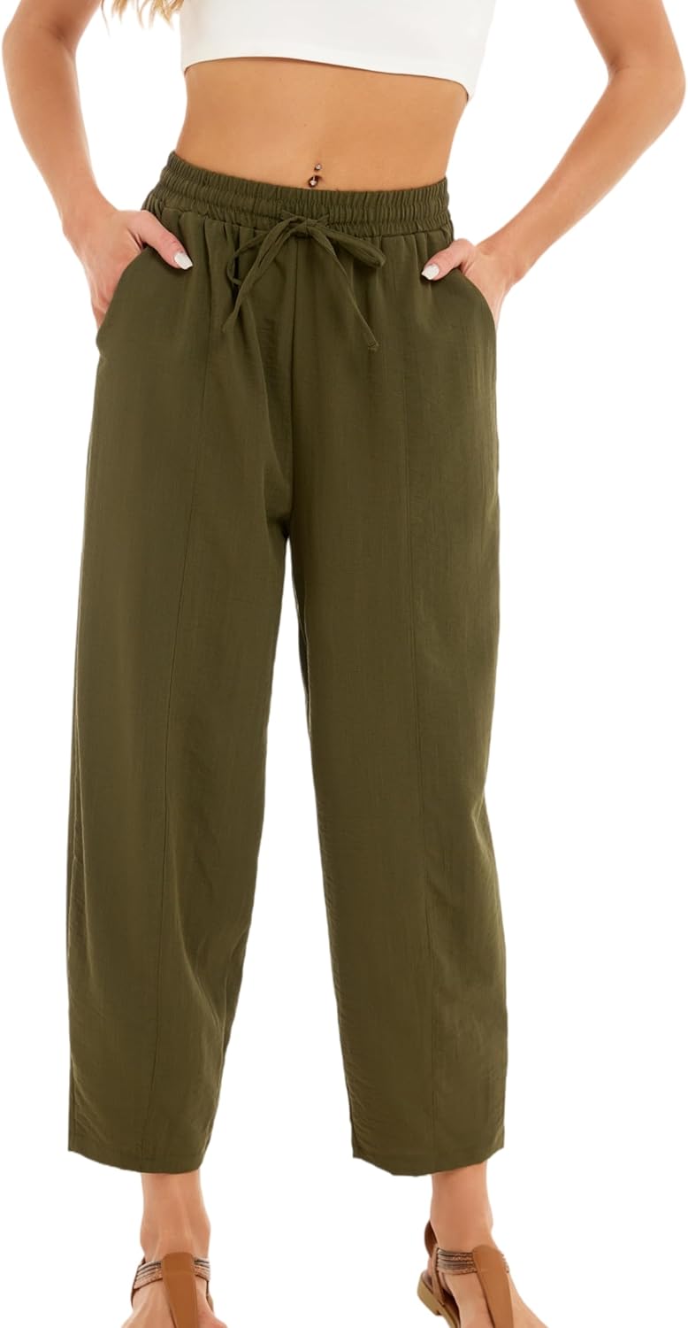 Pantalon Fluide Femme 7/8 Taille Élastique Poches – Léger & Sport | LuxVrouw