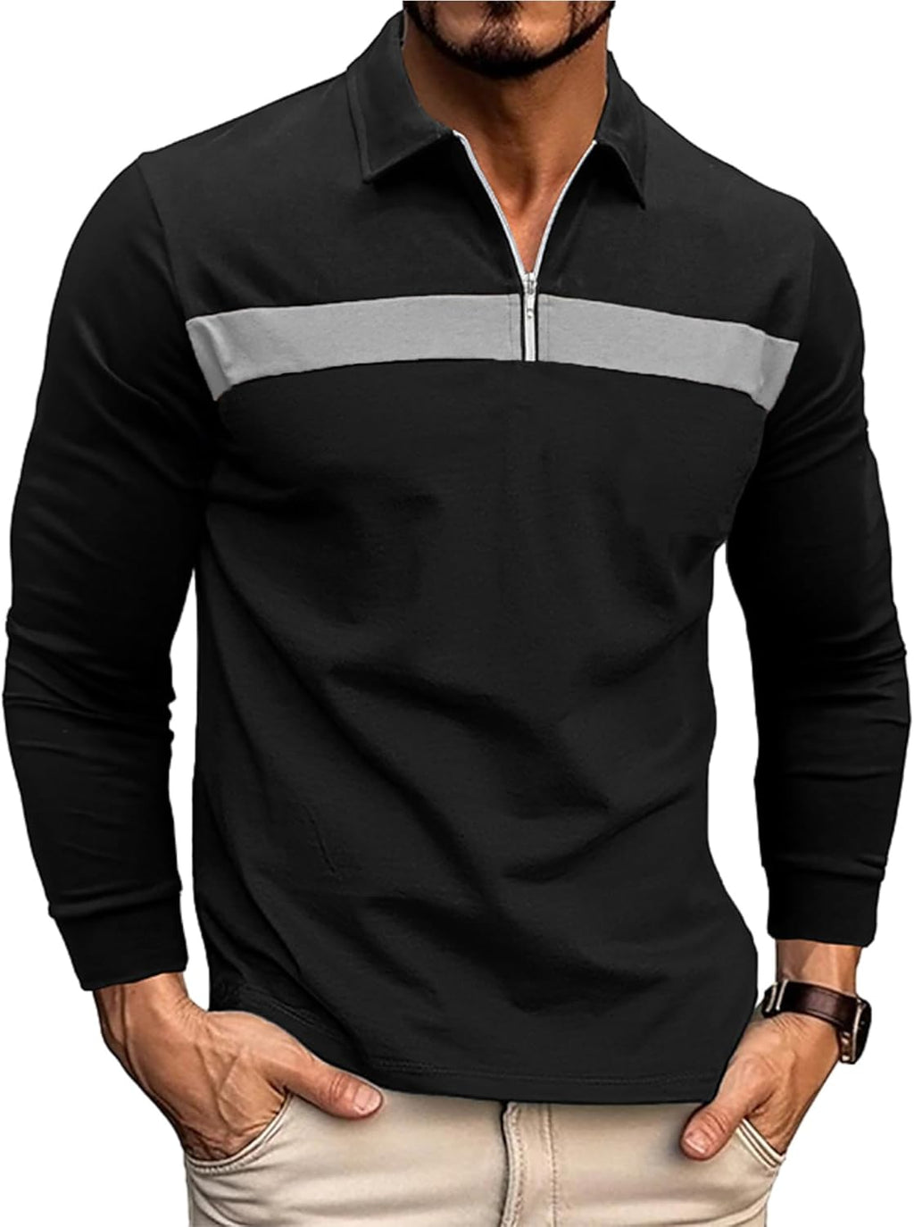 Ryehack Poloshirt met lange mouwen voor heren met 1/4 ritssluiting, raglan-T-shirt, regular fit, S-2XL LuxVrouw