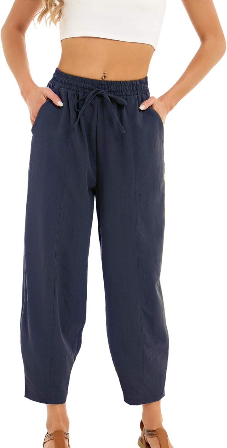 Pantalon Fluide Femme 7/8 Taille Élastique Poches – Léger & Sport | LuxVrouw
