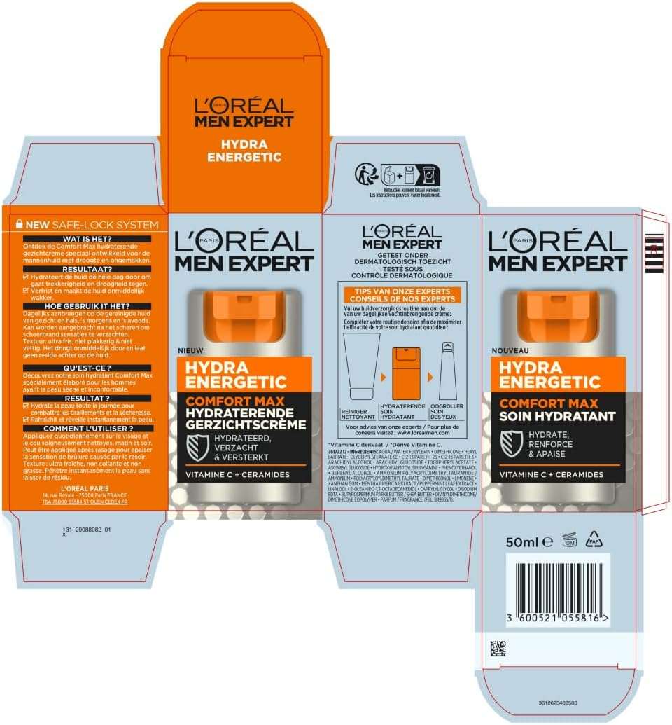 L'Oréal Paris Men Expert Hydra Energetic Confort Max Hydraterende verzorging voor droge huid, 50 ml LuxVrouw