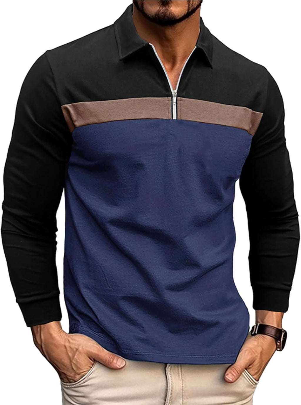 Polo Homme Manches Longues Zip 1/4 – Coupe Regular | LuxVrouw LuxVrouw