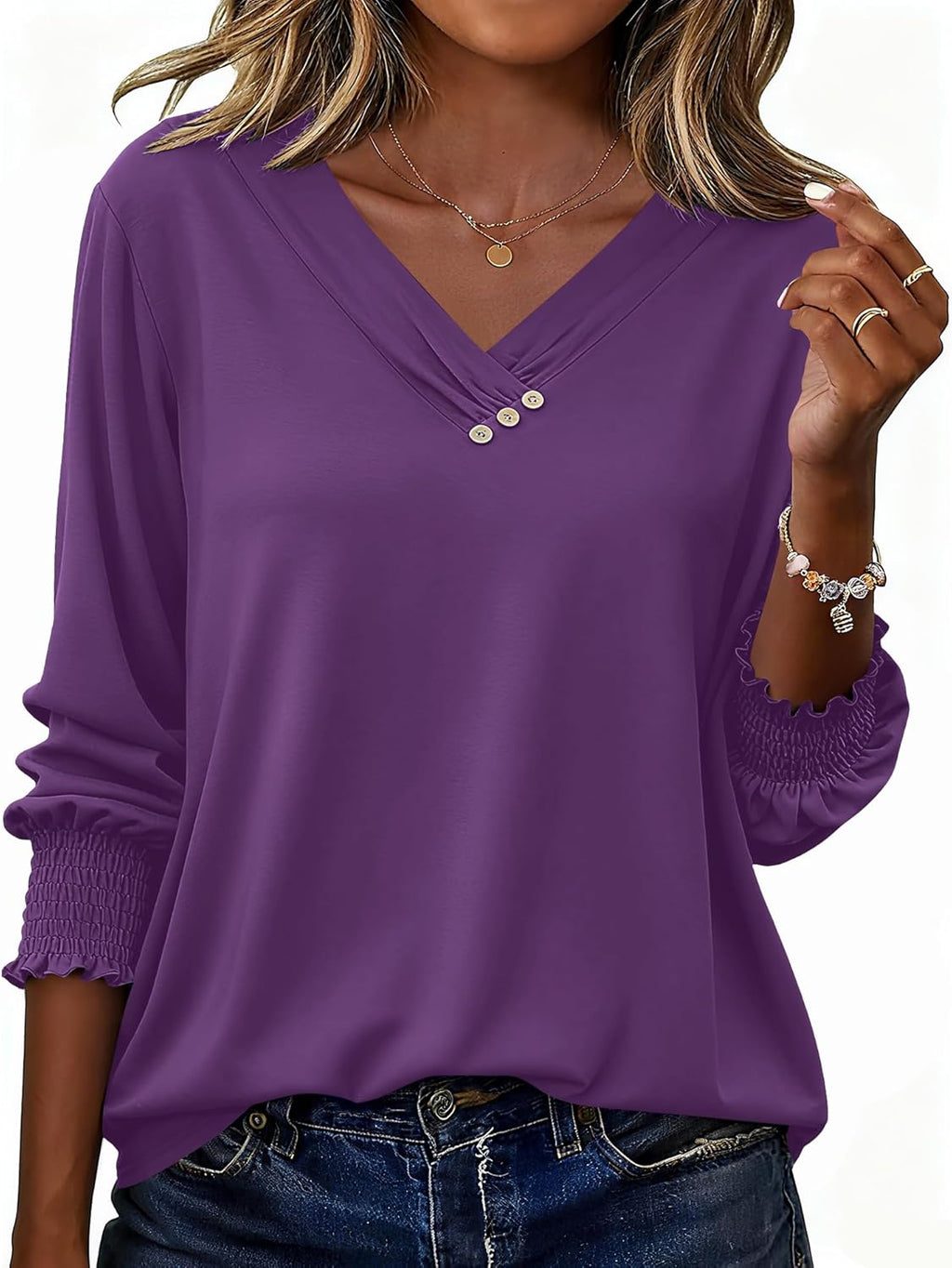 Blouse Femme Col V Manches 3/4 Imprimé Floral – Élégante & Casual Été | LuxVrouw