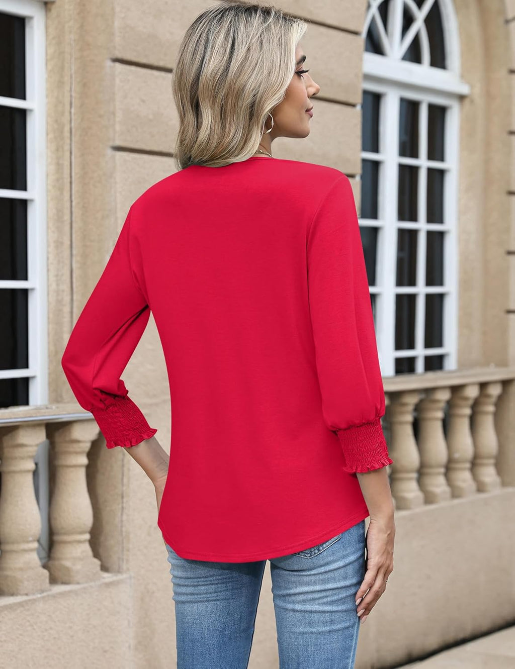 Blouse Femme Col V Manches 3/4 Imprimé Floral – Élégante & Casual Été | LuxVrouw