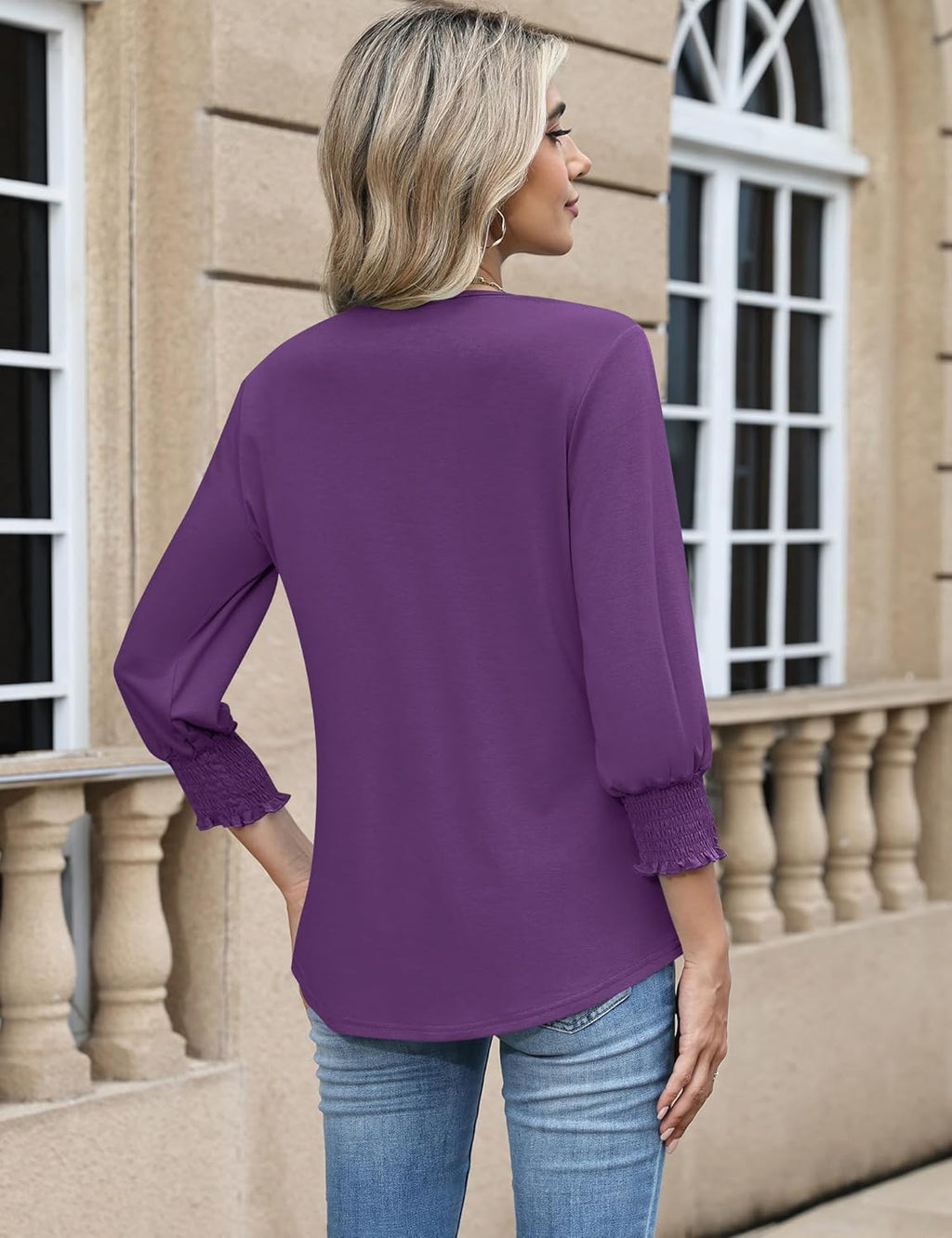 Blouse Femme Col V Manches 3/4 Imprimé Floral – Élégante & Casual Été | LuxVrouw
