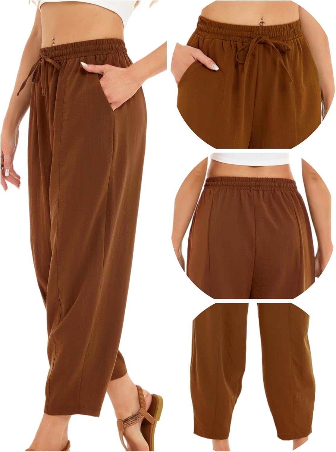 Pantalon Fluide Femme 7/8 Taille Élastique Poches – Léger & Sport | LuxVrouw