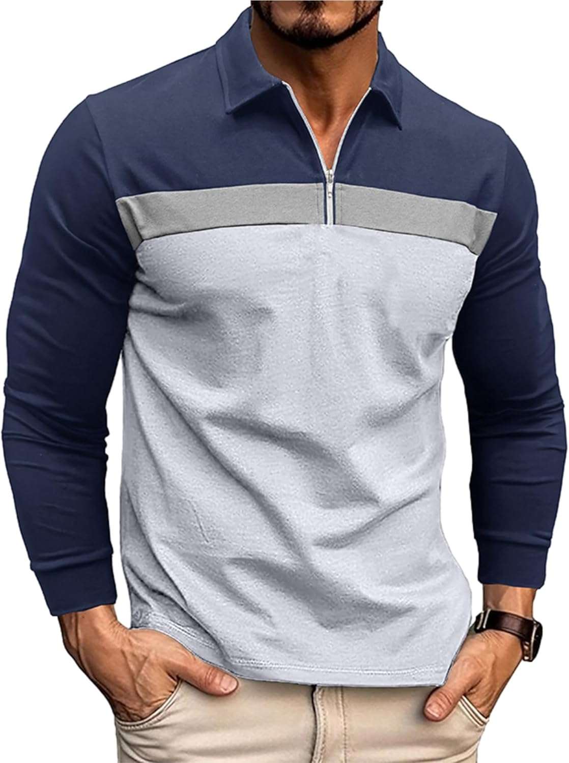Ryehack Poloshirt met lange mouwen voor heren met 1/4 ritssluiting, raglan-T-shirt, regular fit, S-2XL LuxVrouw