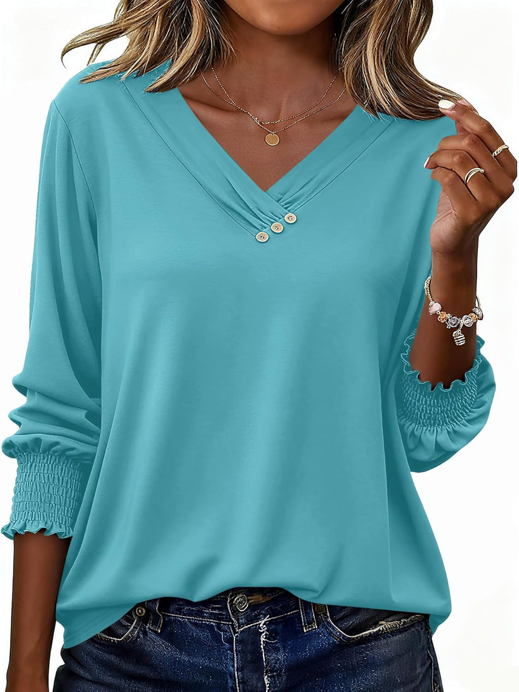 Blouse Femme Col V Manches 3/4 Imprimé Floral – Élégante & Casual Été | LuxVrouw