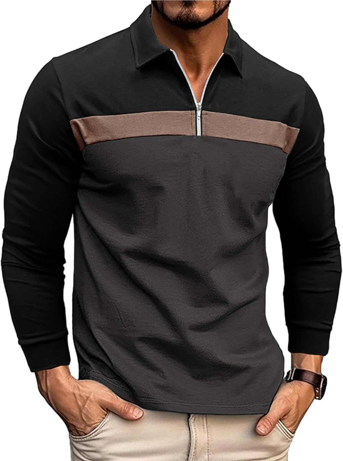 Polo Homme Manches Longues Zip 1/4 – Coupe Regular | LuxVrouw LuxVrouw