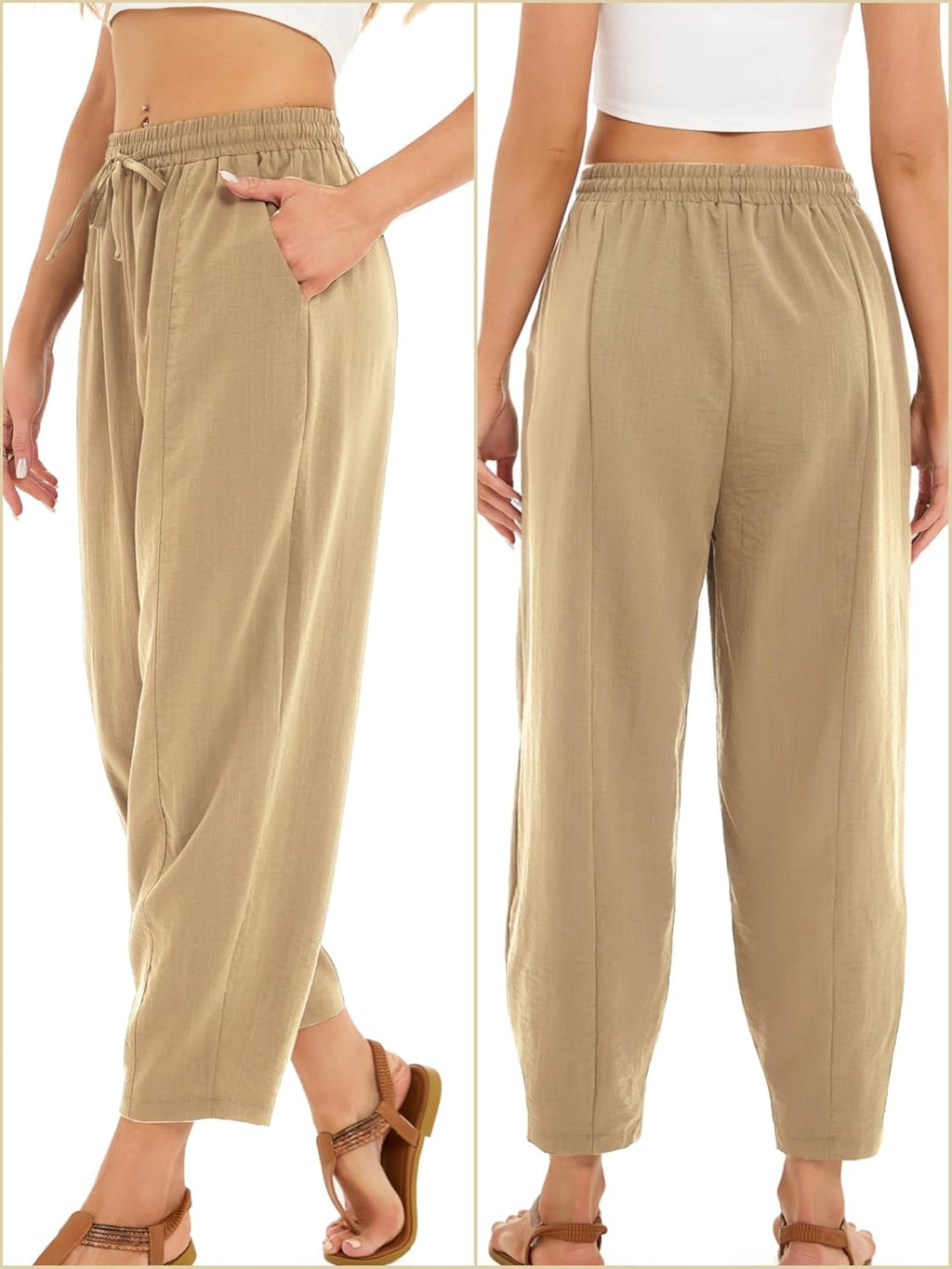Pantalon Fluide Femme 7/8 Taille Élastique Poches – Léger & Sport | LuxVrouw