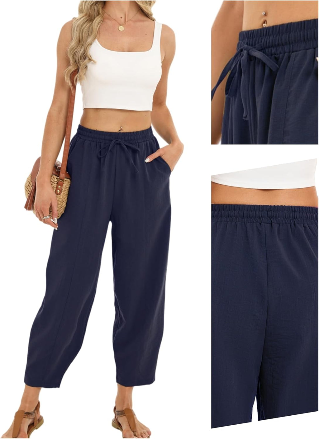 Pantalon Fluide Femme 7/8 Taille Élastique Poches – Léger & Sport | LuxVrouw