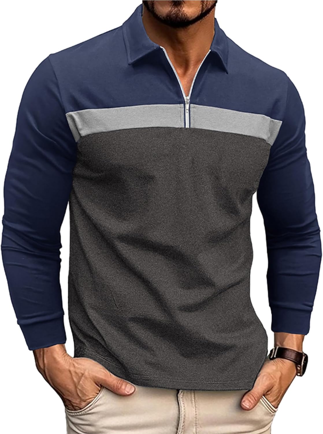 Ryehack Poloshirt met lange mouwen voor heren met 1/4 ritssluiting, raglan-T-shirt, regular fit, S-2XL LuxVrouw