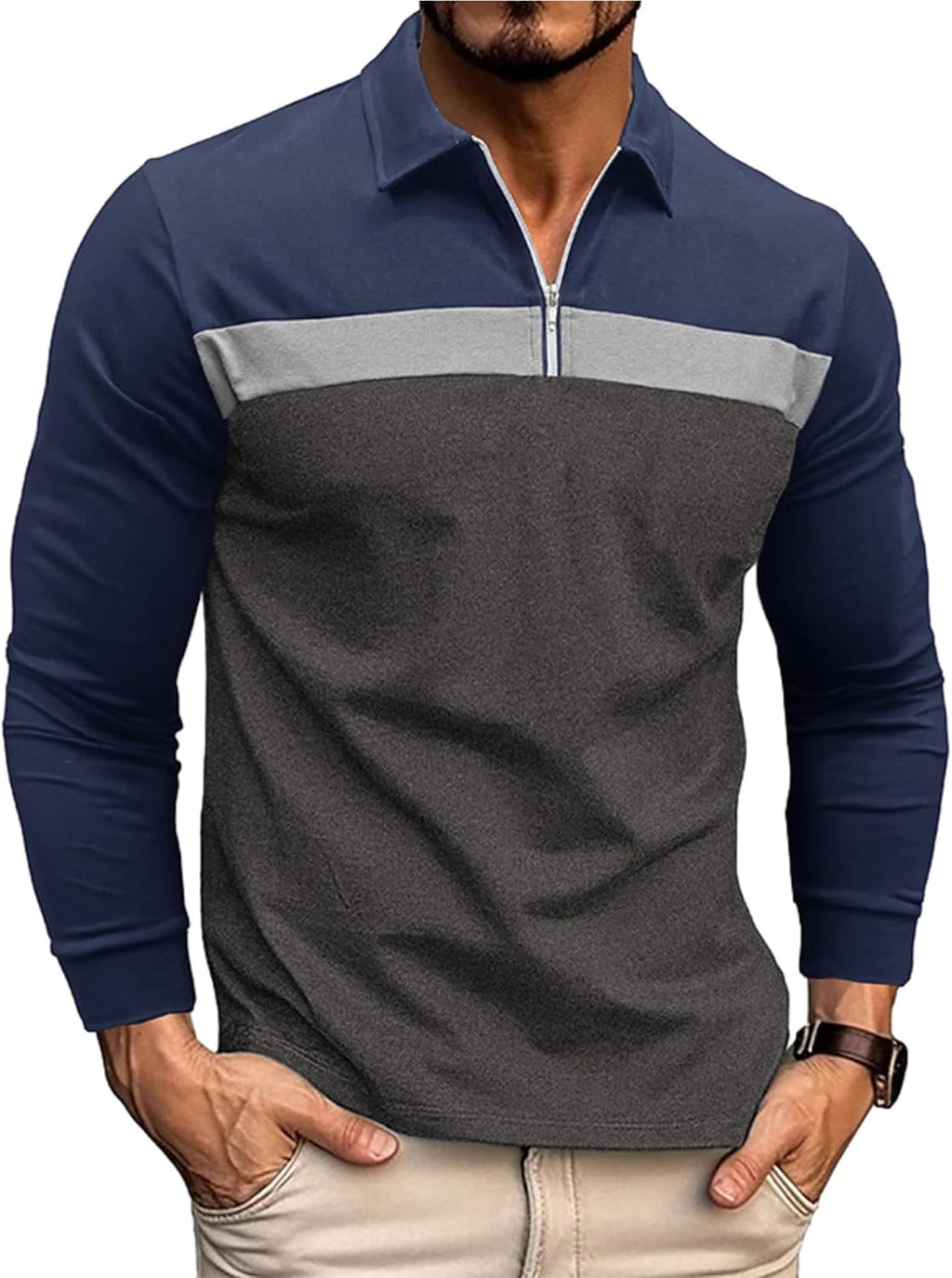 Polo Homme Manches Longues Zip 1/4 – Coupe Regular | LuxVrouw LuxVrouw