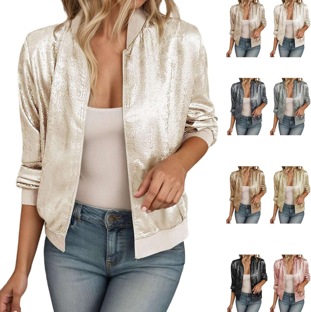 Glittertops voor dames, bomberjack met pailletten, paillettenjas, paillettenjas, getailleerde kostuumjas, paillettentop, streetwear, nachtclub outfit LuxVrouw