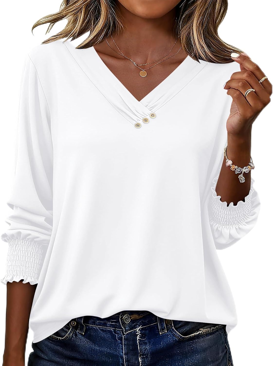 Blouse Femme Col V Manches 3/4 Imprimé Floral – Élégante & Casual Été | LuxVrouw