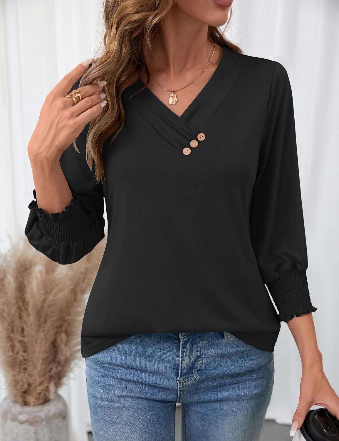 Blouse Femme Col V Manches 3/4 Imprimé Floral – Élégante & Casual Été | LuxVrouw