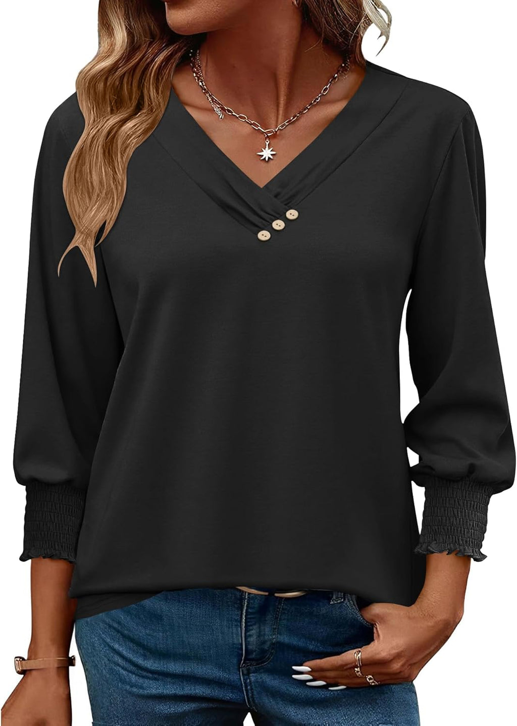 Blouse Femme Col V Manches 3/4 Imprimé Floral – Élégante & Casual Été | LuxVrouw