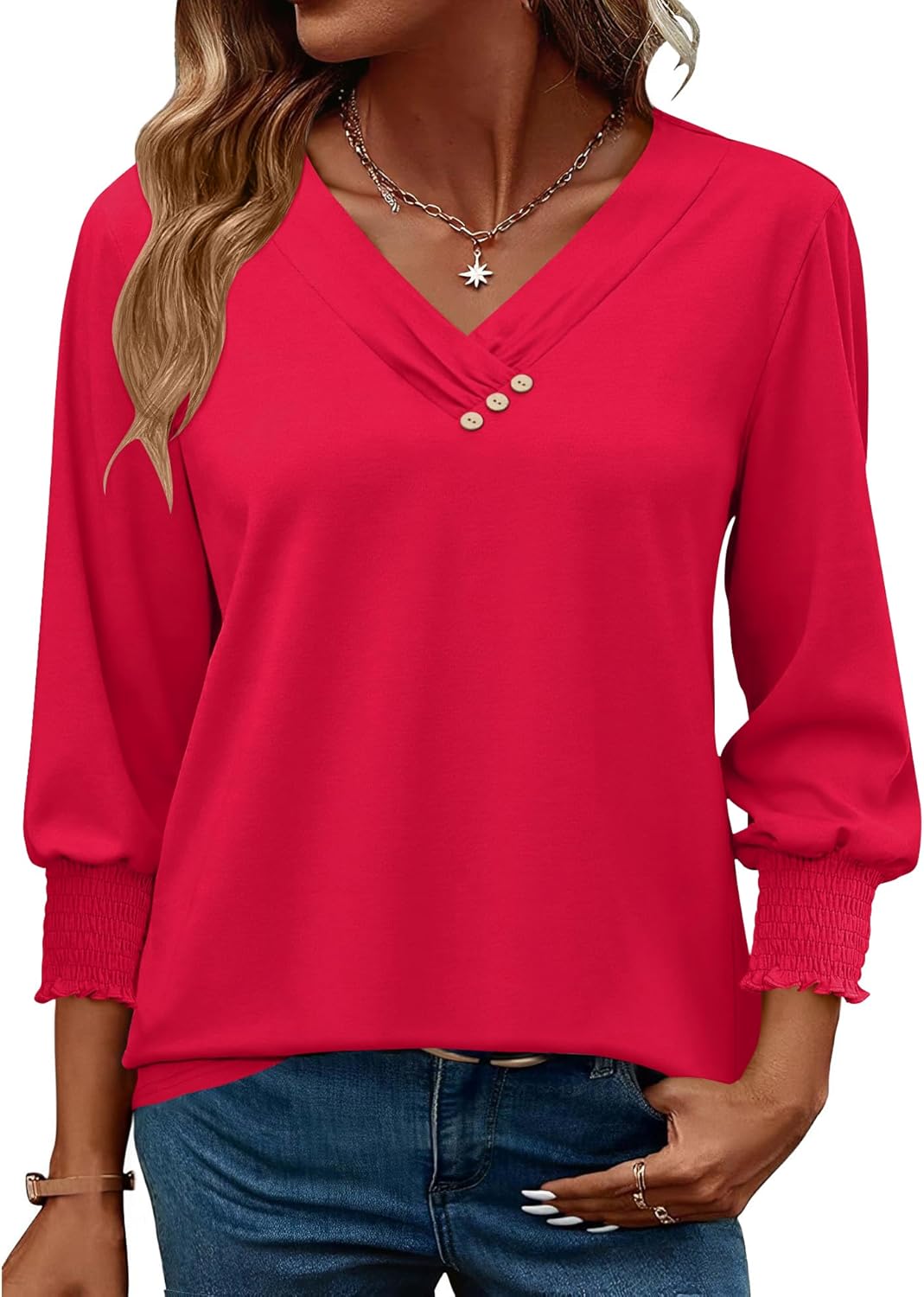 Blouse Femme Col V Manches 3/4 Imprimé Floral – Élégante & Casual Été | LuxVrouw