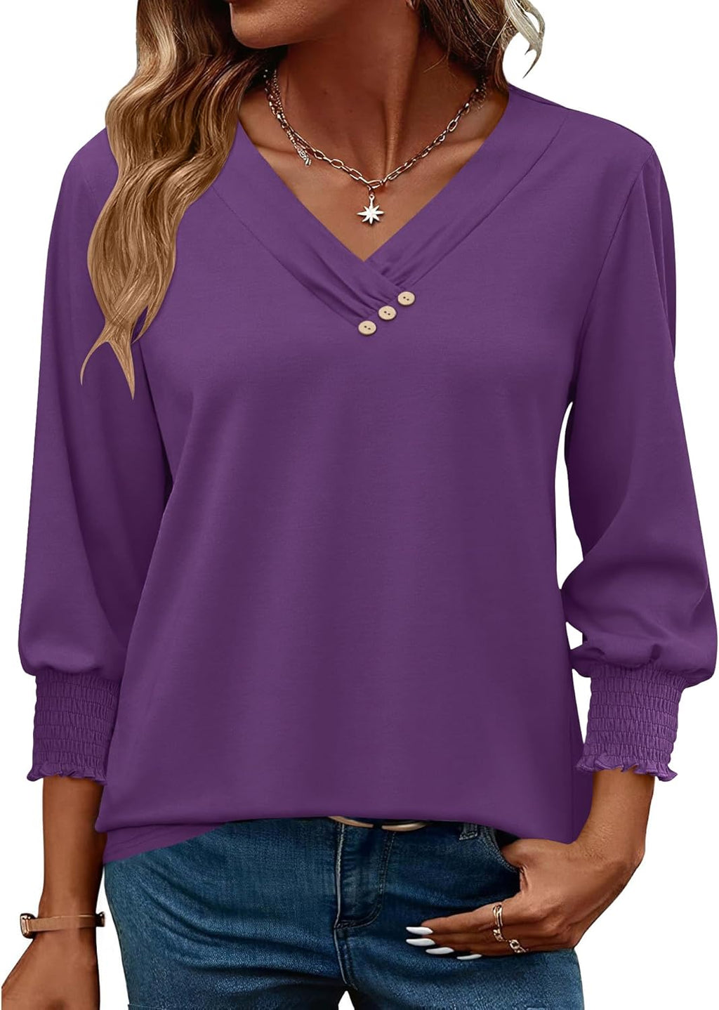 Blouse Femme Col V Manches 3/4 Imprimé Floral – Élégante & Casual Été | LuxVrouw