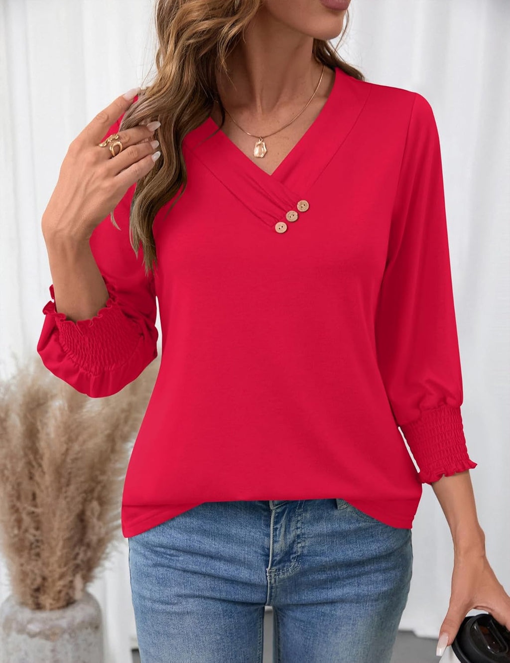 Blouse Femme Col V Manches 3/4 Imprimé Floral – Élégante & Casual Été | LuxVrouw