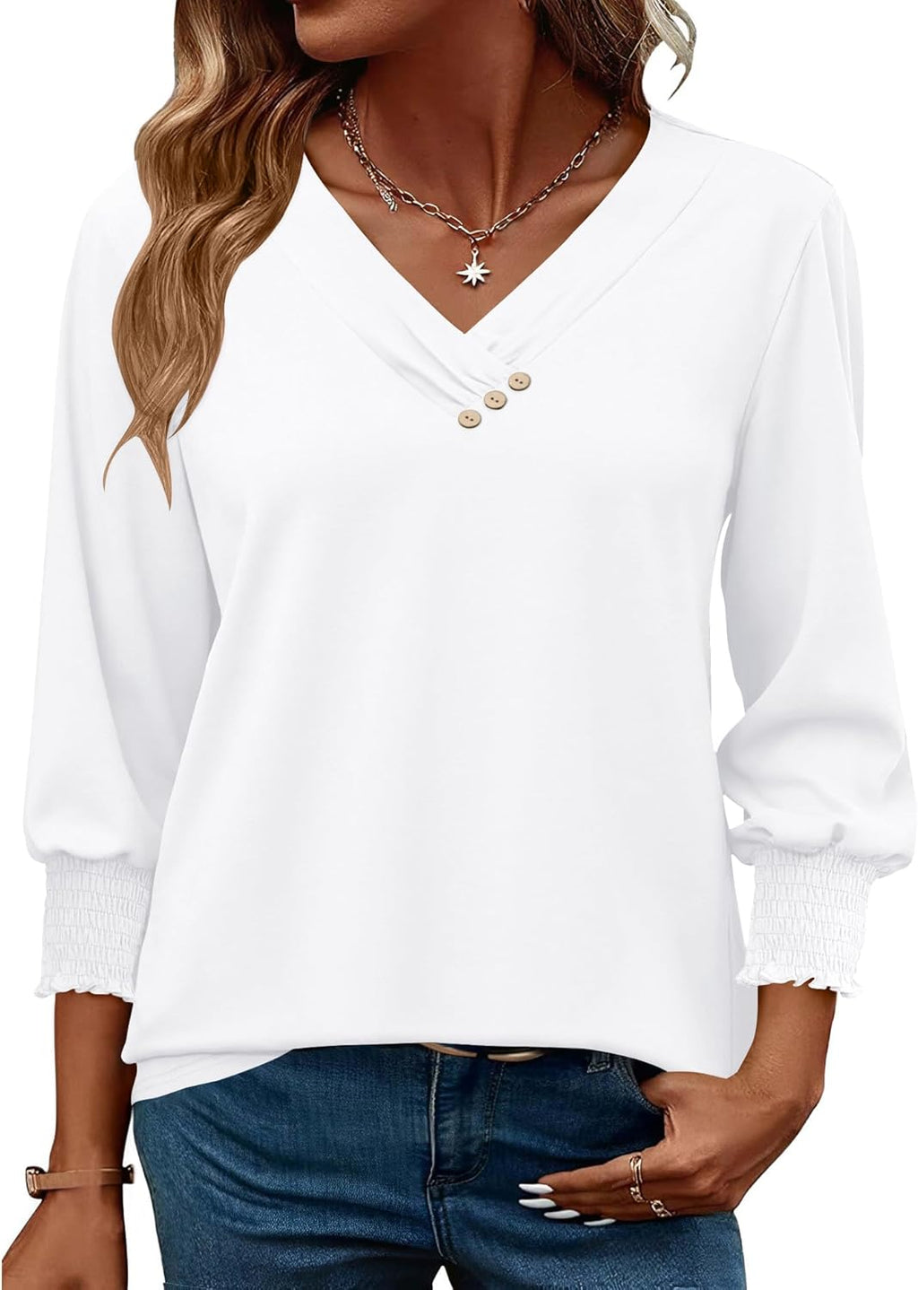 Blouse Femme Col V Manches 3/4 Imprimé Floral – Élégante & Casual Été | LuxVrouw