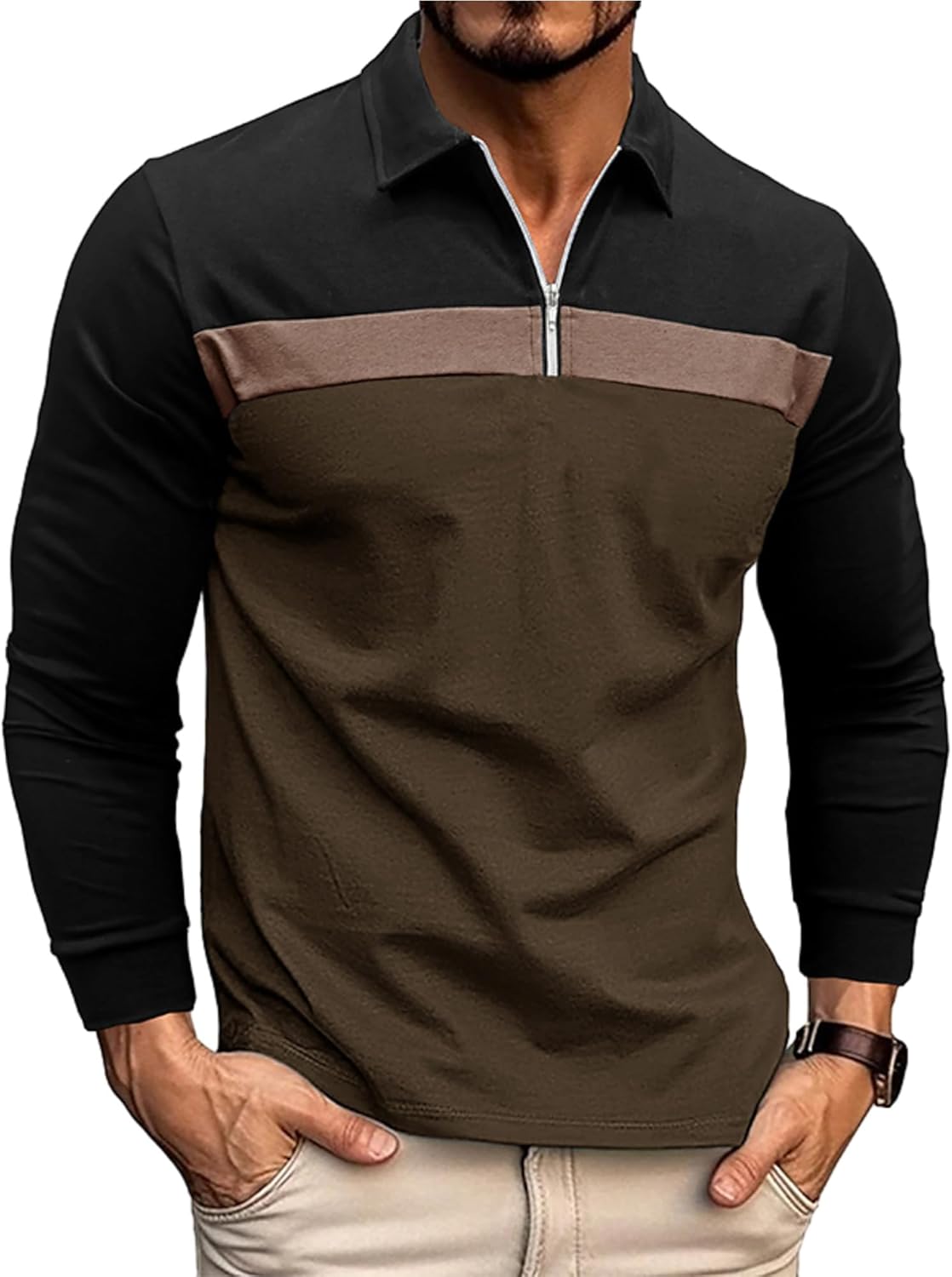 Polo Homme Manches Longues Zip 1/4 – Coupe Regular | LuxVrouw LuxVrouw