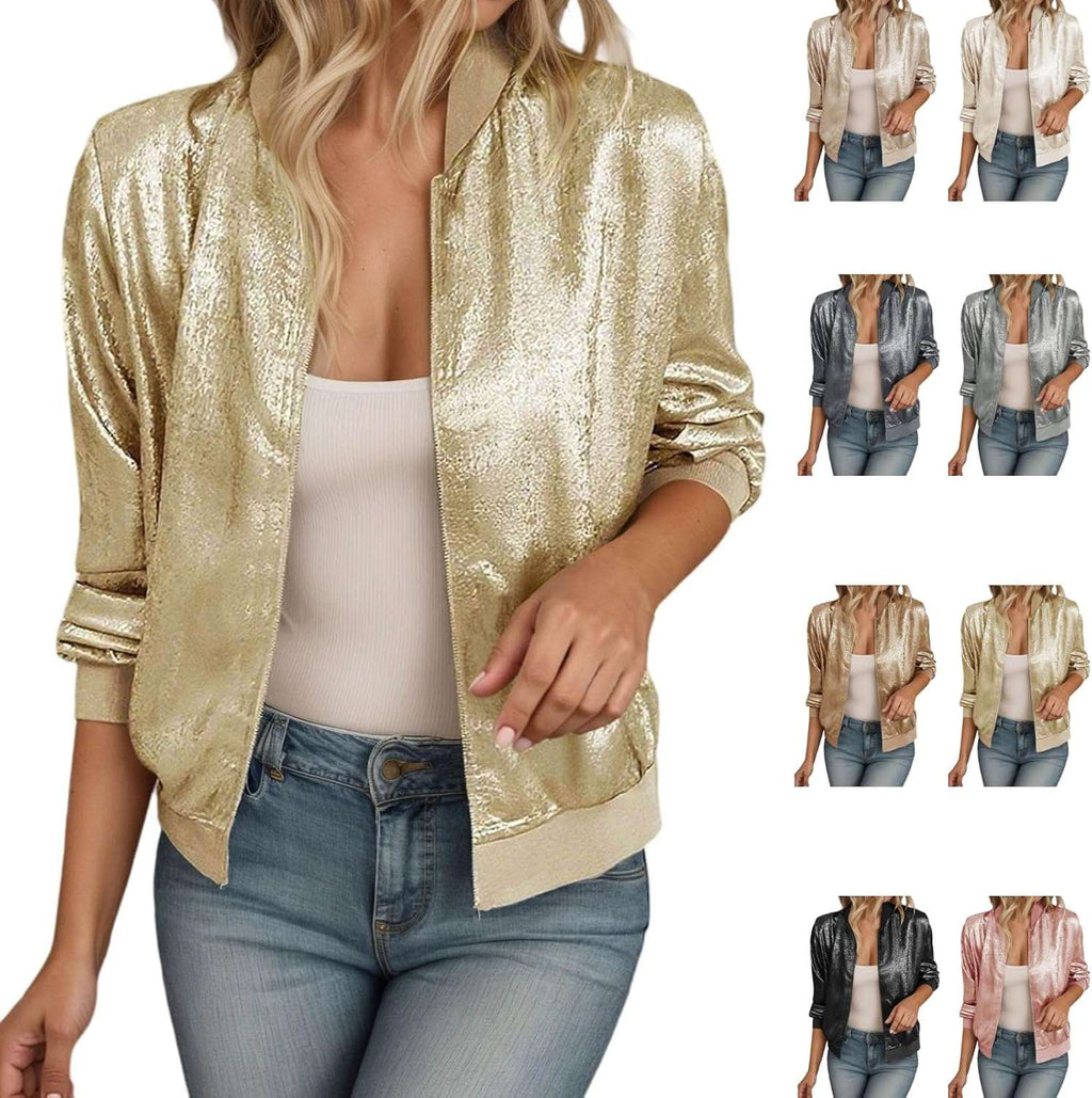 Glittertops voor dames, bomberjack met pailletten, paillettenjas, paillettenjas, getailleerde kostuumjas, paillettentop, streetwear, nachtclub outfit LuxVrouw