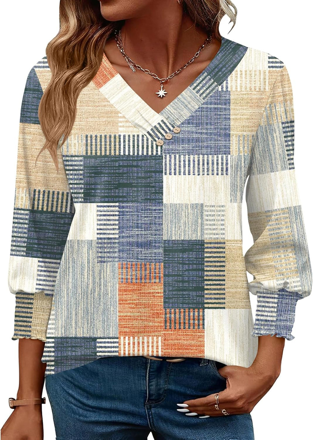 Blouse Femme Col V Manches 3/4 Imprimé Floral – Élégante & Casual Été | LuxVrouw