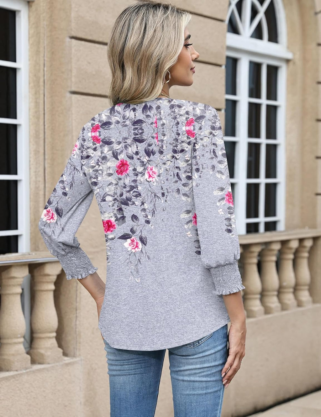 Blouse Femme Col V Manches 3/4 Imprimé Floral – Élégante & Casual Été | LuxVrouw