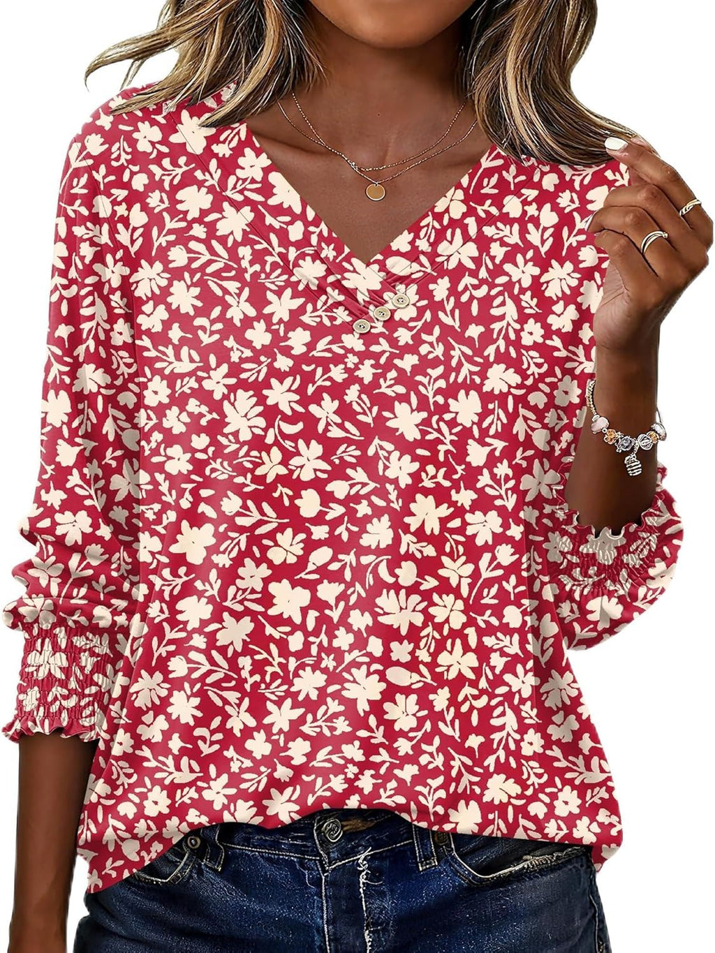 Blouse Femme Col V Manches 3/4 Imprimé Floral – Élégante & Casual Été | LuxVrouw