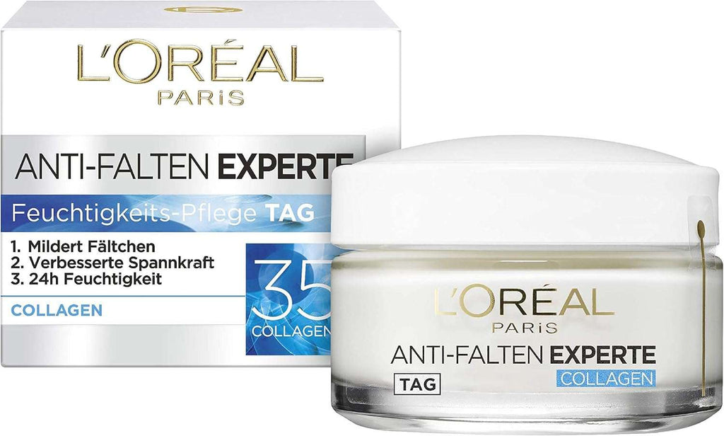 L'Oréal Paris Hydraterende crème voor het gezicht, anti-aging crème met biologische collageenduur, vermindert rimpels en hydrateert 24 uur, hydraterende anti-rimpel Expert 35+, 1 x 50 ml LuxVrouw