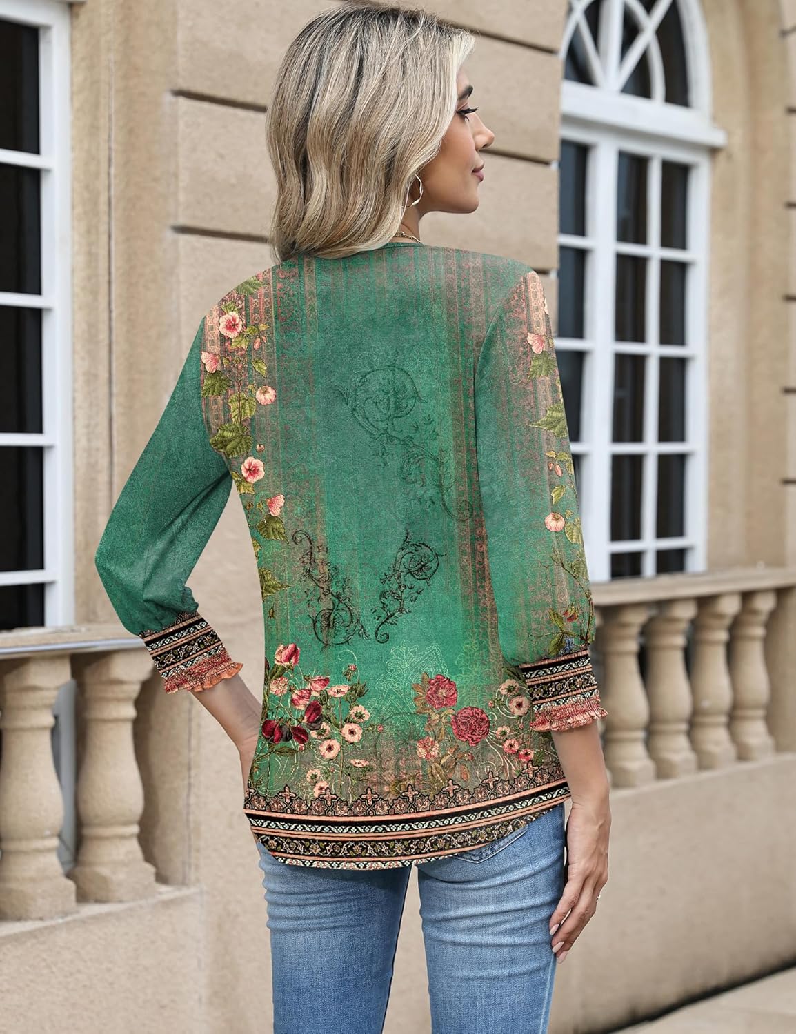 Blouse Femme Col V Manches 3/4 Imprimé Floral – Élégante & Casual Été | LuxVrouw