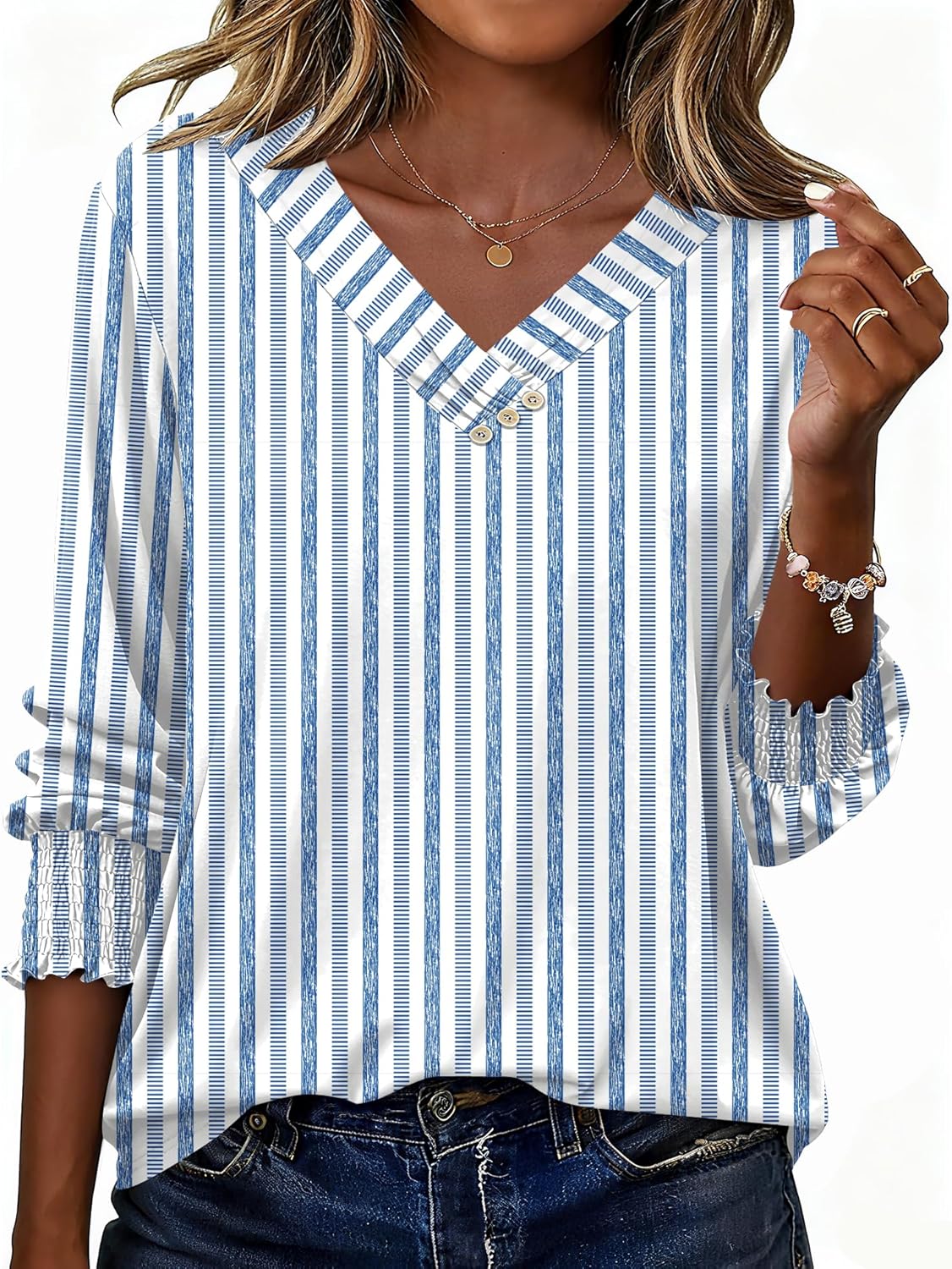 Blouse Femme Col V Manches 3/4 Imprimé Floral – Élégante & Casual Été | LuxVrouw
