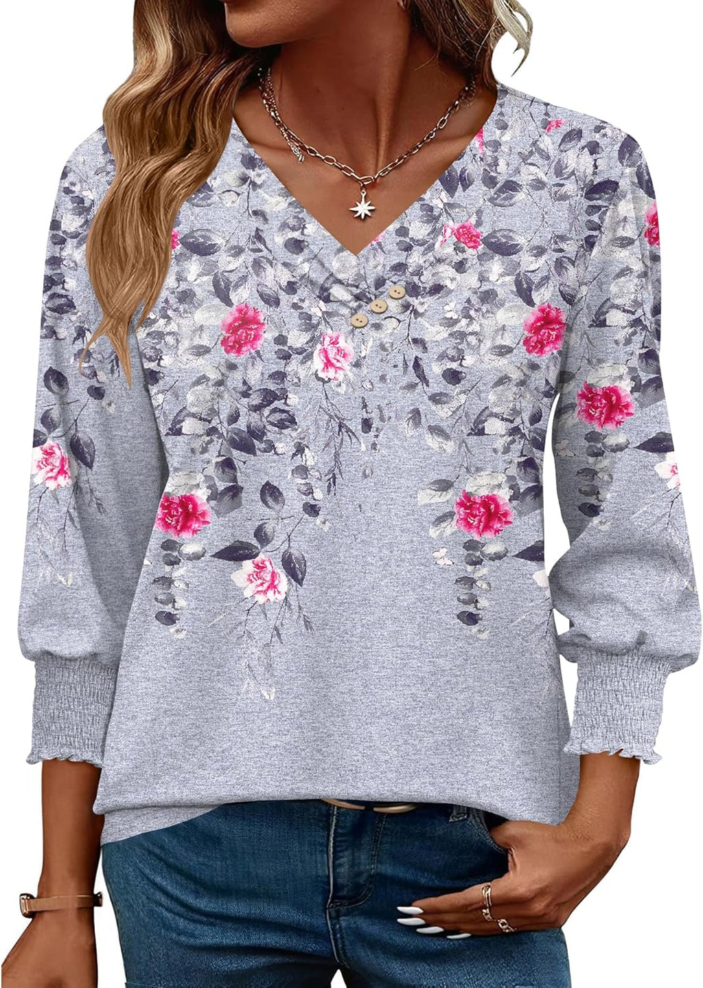 Blouse Femme Col V Manches 3/4 Imprimé Floral – Élégante & Casual Été | LuxVrouw