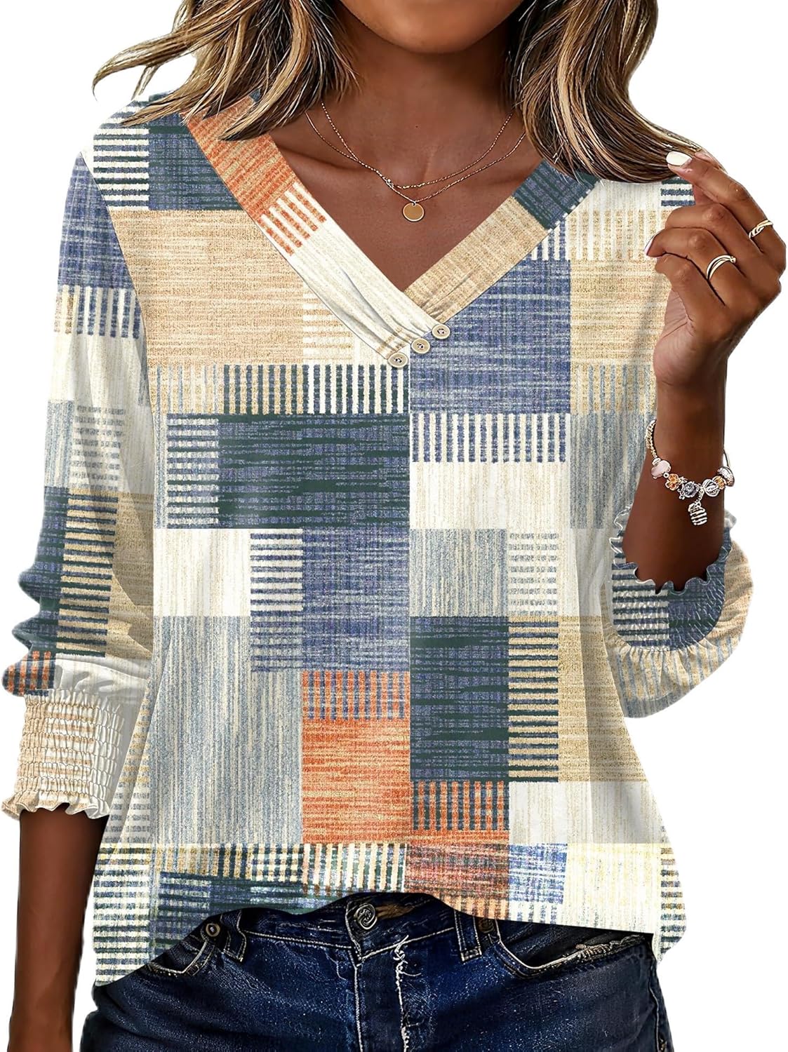 Blouse Femme Col V Manches 3/4 Imprimé Floral – Élégante & Casual Été | LuxVrouw