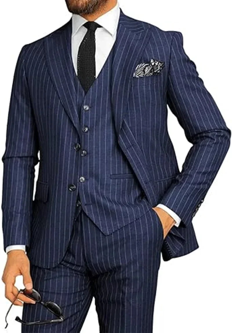 Costume 3 Pièces Homme Slim Rayures Revers Poiné – Mariage, Business & Cérémonie | LuxVrouw