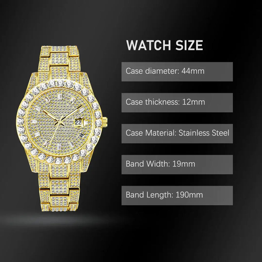 Luxury Men Watch Bling Bling Big Diamond Quartz Watches Male Hip Hop Rock Stylish Waterproof Calendar Wristwatches Droshipping LuxVrouw