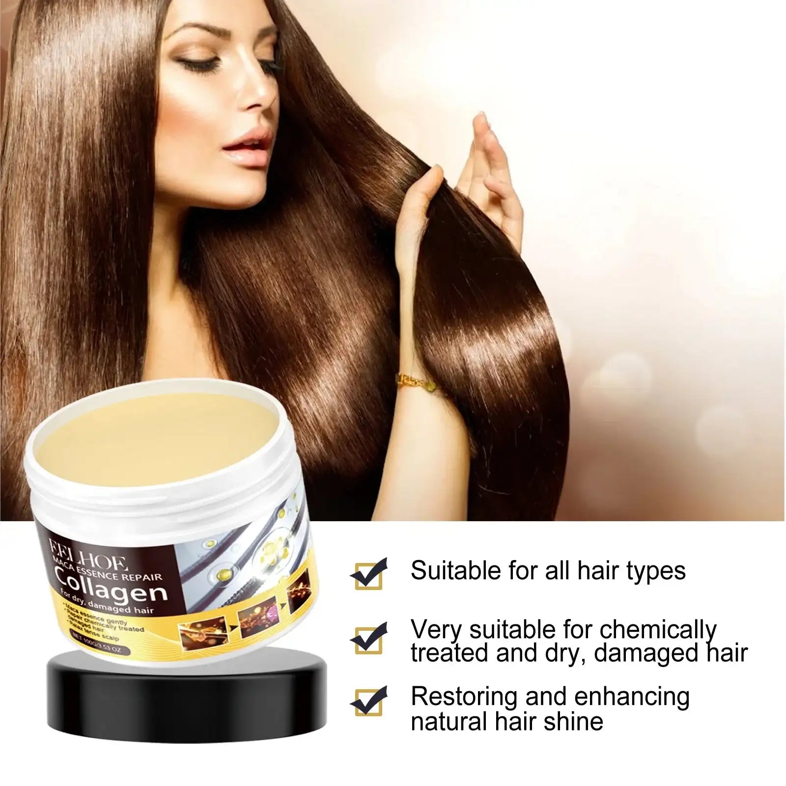 Collagen Hair Mask Reduce Dryness And Frizz Prevent Hair Splitting Moisturize Soften Hair Improve Hair Texture Hair Care Mask LuxVrouw