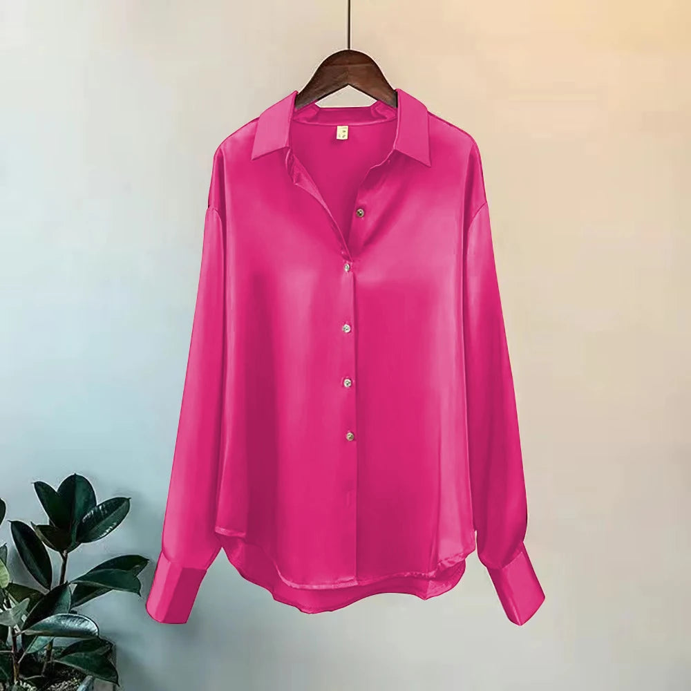 Blouse Femme Satin Manches Longues Col Revers – Élégante & Casual | LuxVrouw LuxVrouw