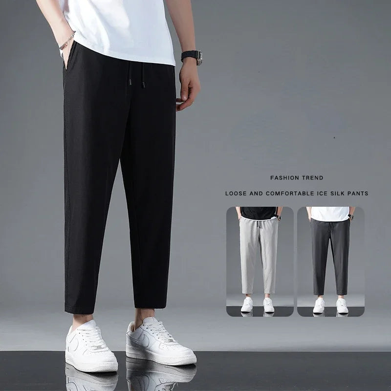 Pantalon Homme Grande Taille Ice Silk Séchage Rapide – Casual Été Taille Élastique | LuxVrouw