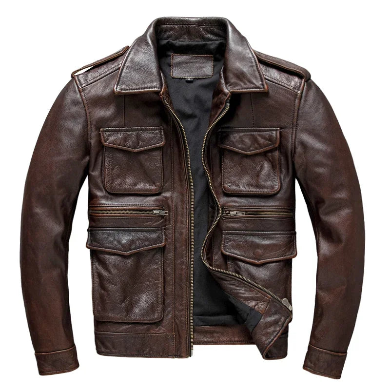 Veste Cuir Véritable Homme M65 Style Safari Vintage – Grande Taille Printemps & Automne | LuxVrouw