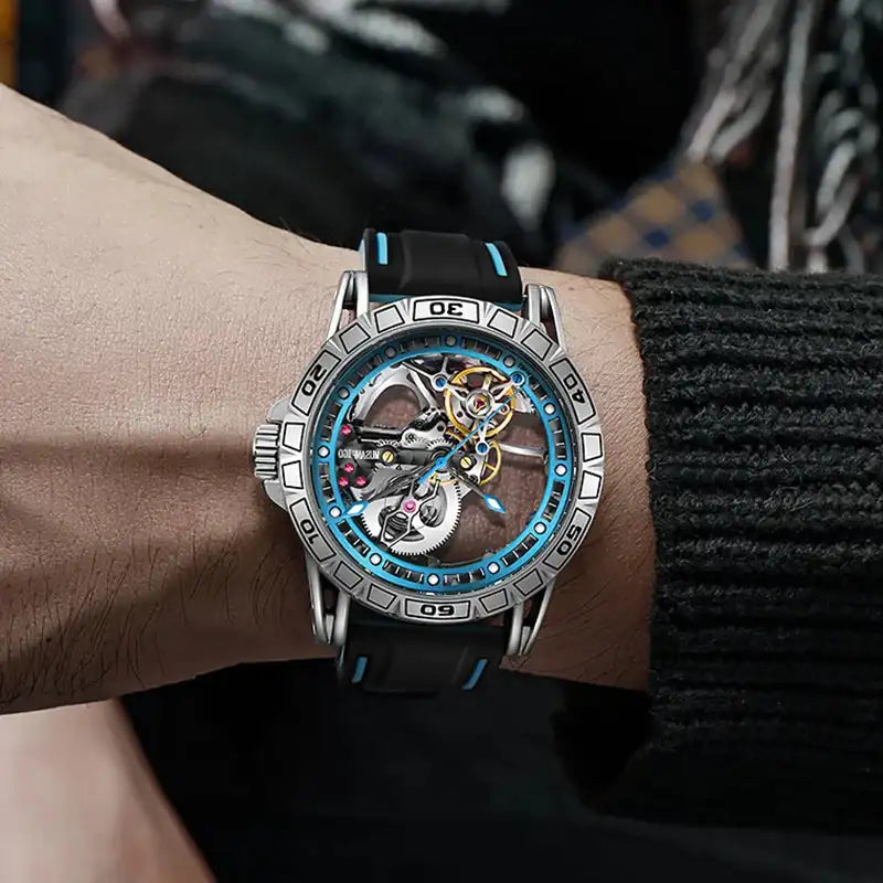 MUSANFIGO montre pour hommes entièrement automatique évidée avec mouvement mécanique, montre tendance étancheeuse pour hommes LuxVrouw