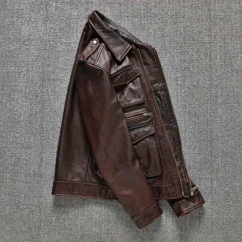 Veste Cuir Véritable Homme M65 Style Safari Vintage – Grande Taille Printemps & Automne | LuxVrouw