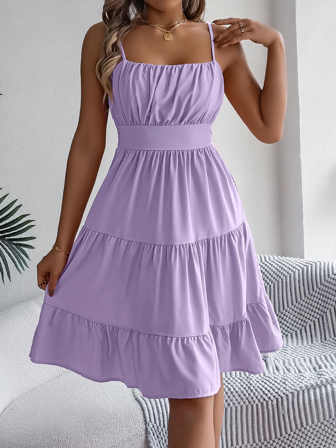 Robe Chasuble Femme À Volants Col Carré – Casual & Été | LuxVrouw