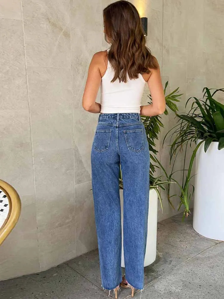 Jeans Woman High Waist Straight