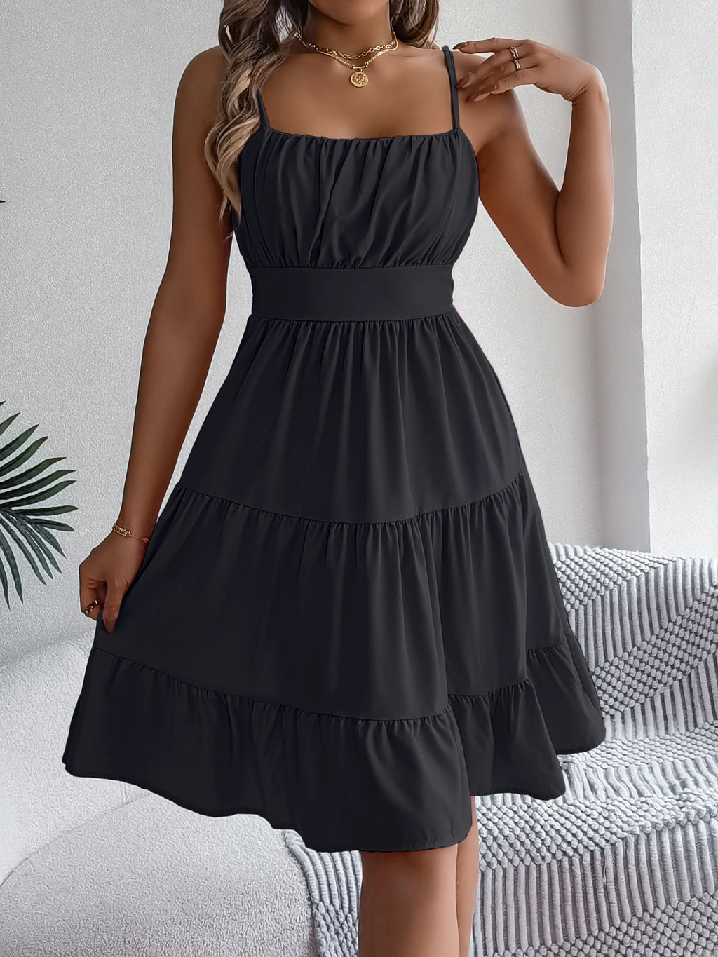 Robe Chasuble Femme À Volants Col Carré – Casual & Été | LuxVrouw