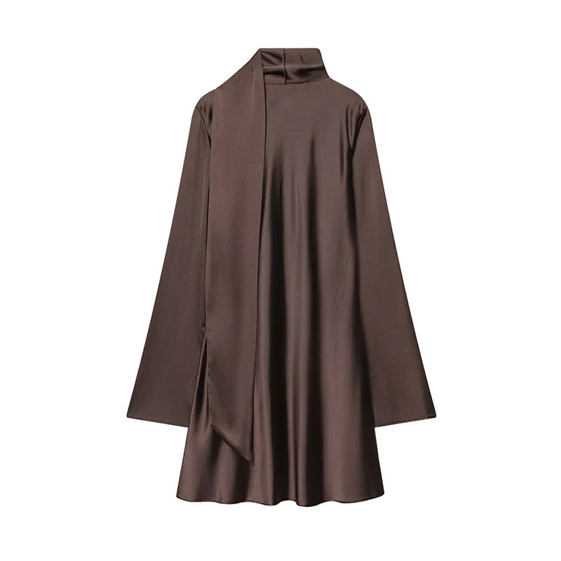 Mini Robe Satin Femme Manches Longues Col V – Élégante & Soirée | LuxVrouw