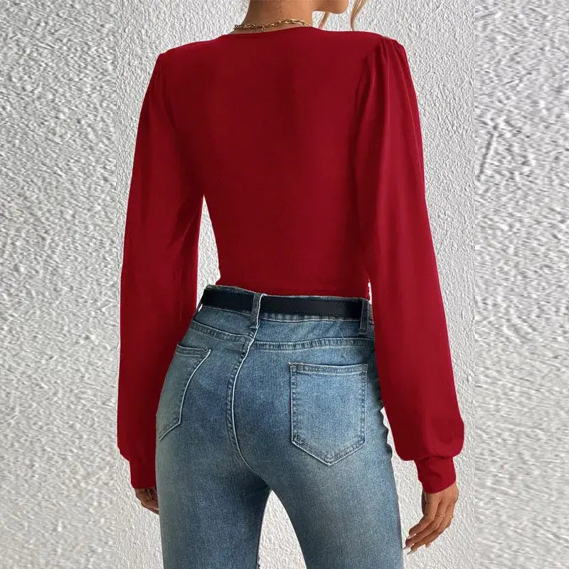 Robe Longue Manches Longues Col V – Luxe LuxVrouw