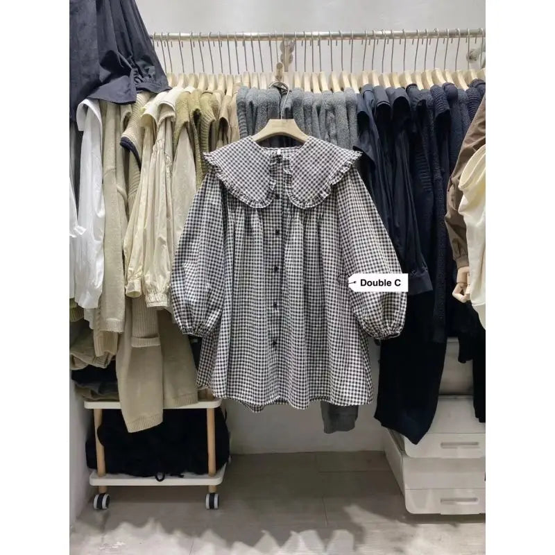 Blouse Femme à Carreaux & Volants – Style Coréen Chic LuxVrouw