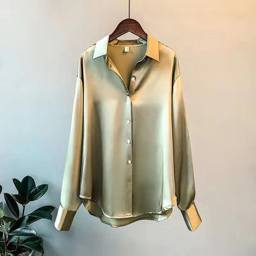 Blouse Femme Satin Manches Longues Col Revers – Élégante & Casual | LuxVrouw LuxVrouw